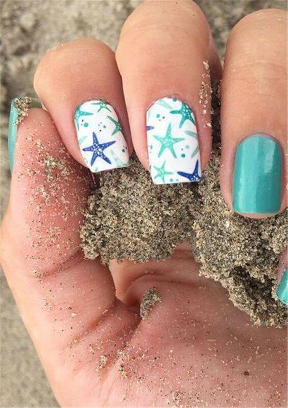 starfish beach inspired ocean nail art design idea for summer