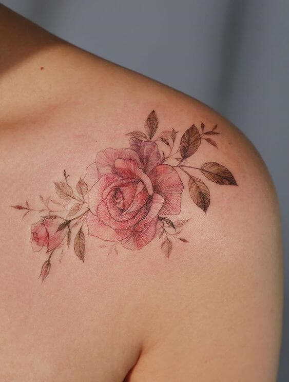 waterink roses flower june birth tattoo designs idea on shoulder-collarbone for females