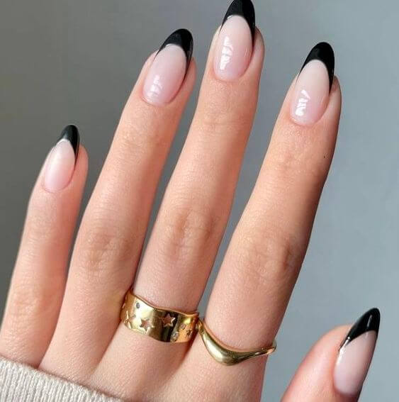 black french tip round nail art designs idea for 2022