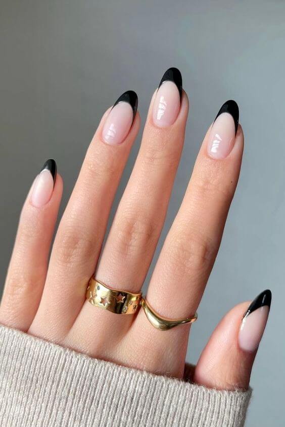 black french tip with nude oval nail manicures idea for 2022