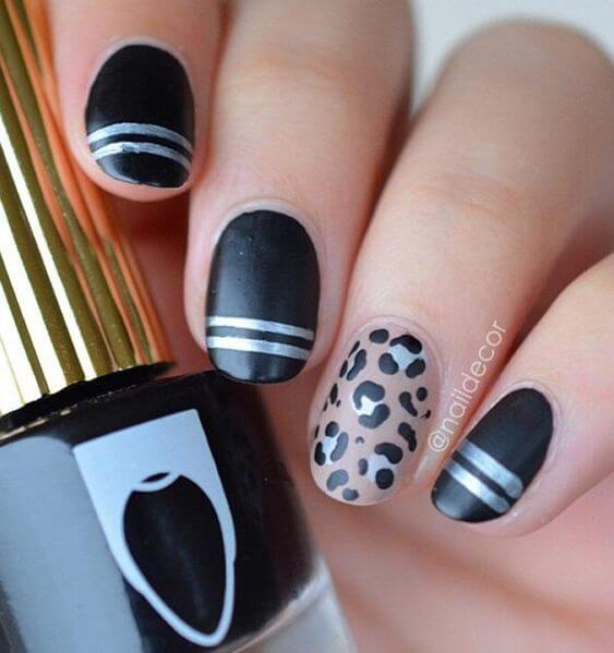 black matte with cheetah print oval nail art designs idea for 2022