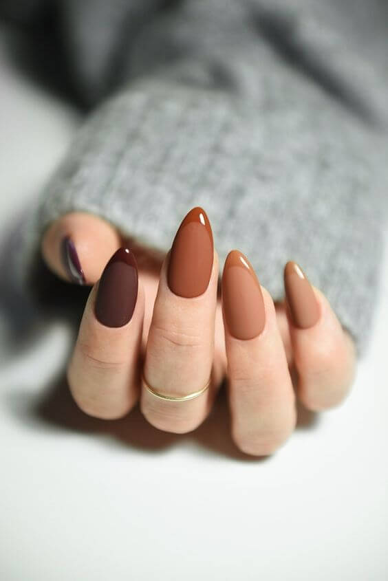 unique brown french manicured oval nail art designs idea for 2022