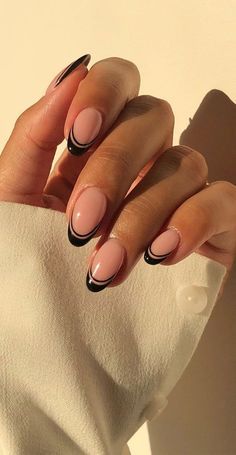 double line black french tip round nail art designs idea for 2022