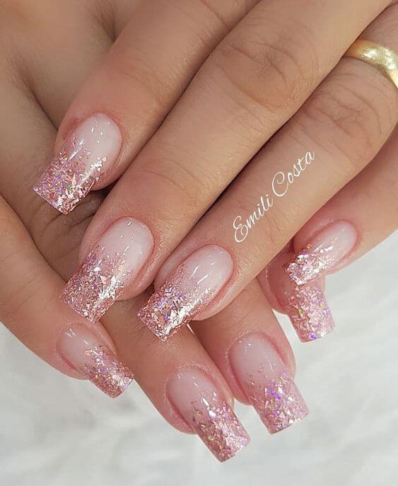 gold glittery and nude nails art designs idea for 2022