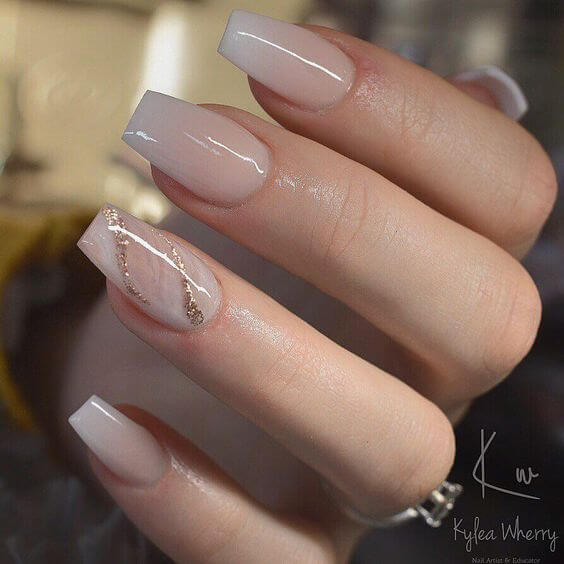 golden stripes designs on nude nails idea for 2022