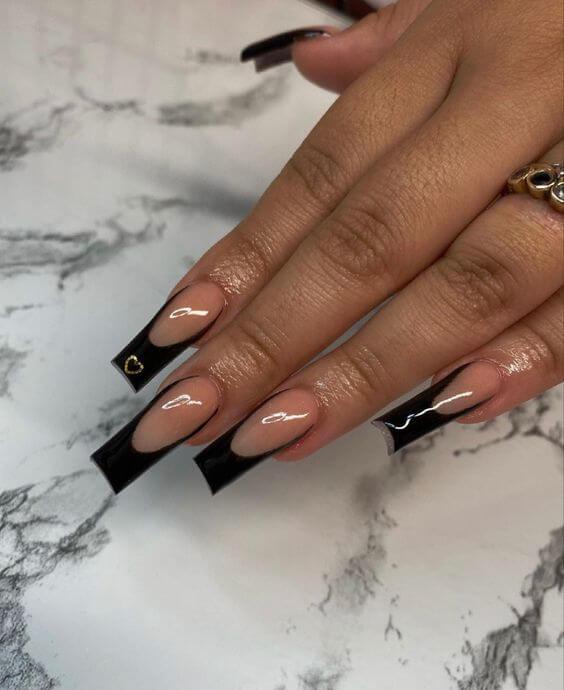 long square black french tip nail art designs idea for 2022