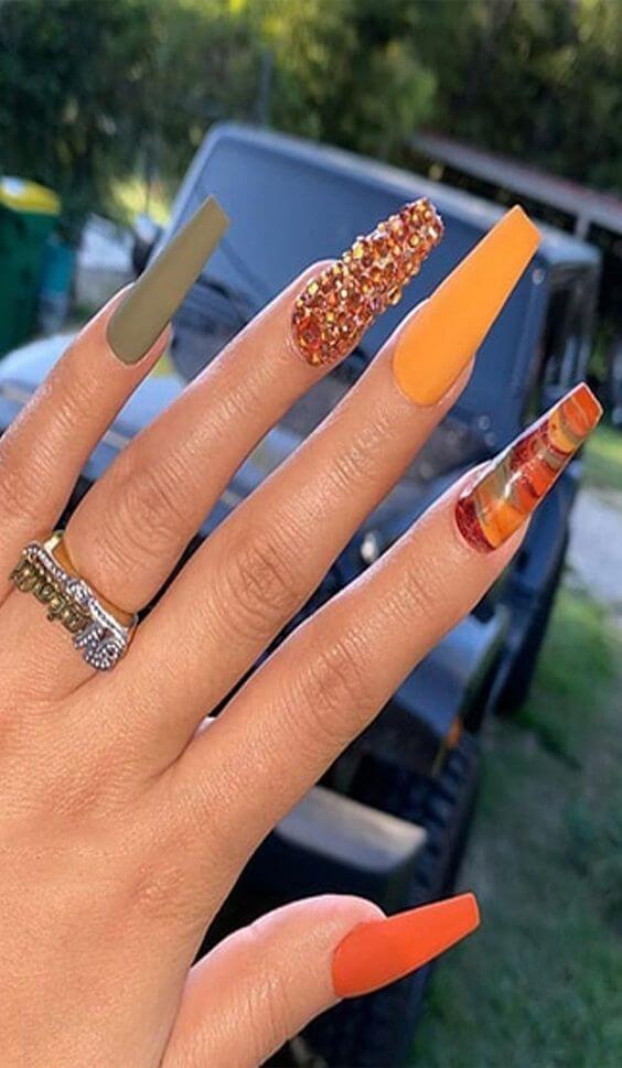 marble and stones fall inspired acrylic nails art designs idea for 2022