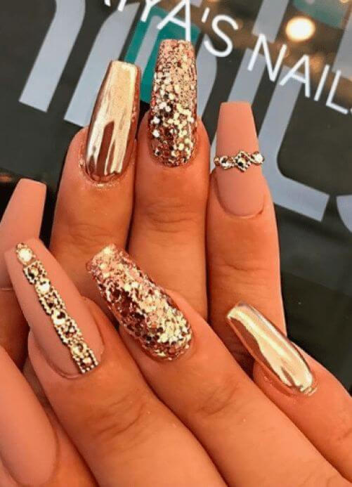 metallic golden and nude nails art designs idea for 2022