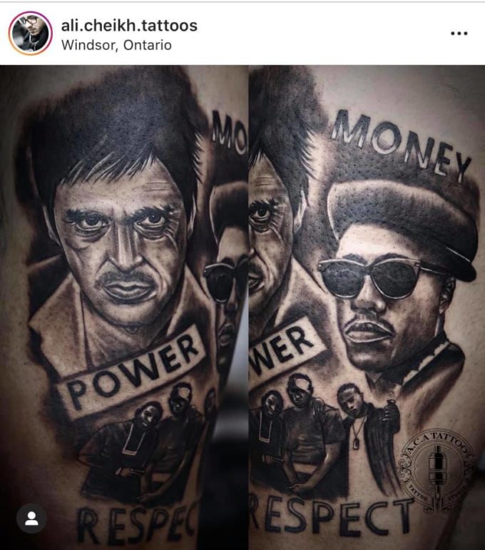 money power respect with group picture tattoo design idea 