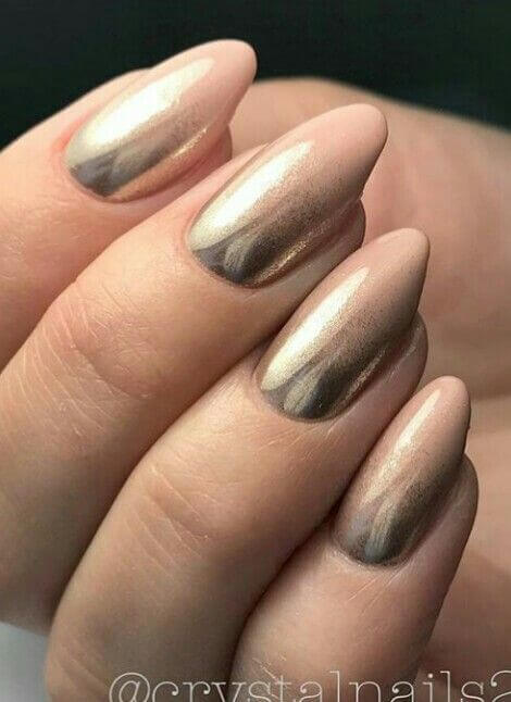 powder effect golden glitter on nude nails art designs idea for 2022