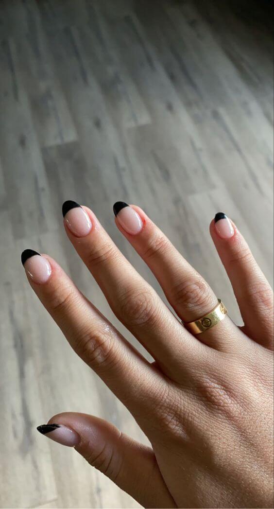 short round black french tip nail art designs idea for 2022