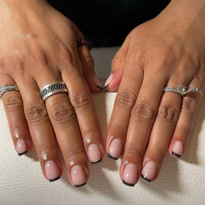 short square black french tip nail art designs idea for 2022