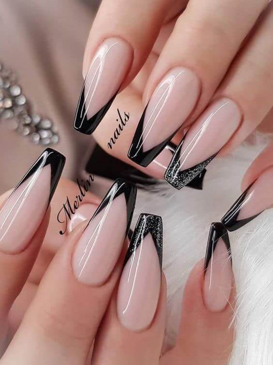 unique design black french tip nail art idea for 2022