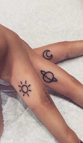 sun moon and planet small meaningful tattoo designs idea on side fingers for females