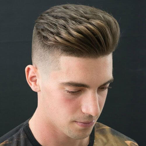 men brushed up top with faded sides haircut for short hair