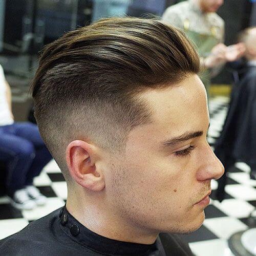 men slicked back with faded sides haircut for short hair