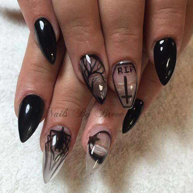 magical black witch nail art designs idea