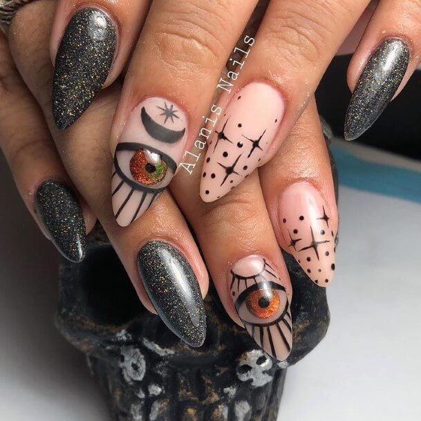 evil eye inspired witch nail art designs idea