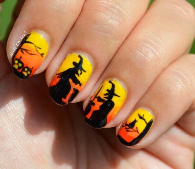 halloween witch nail art design idea