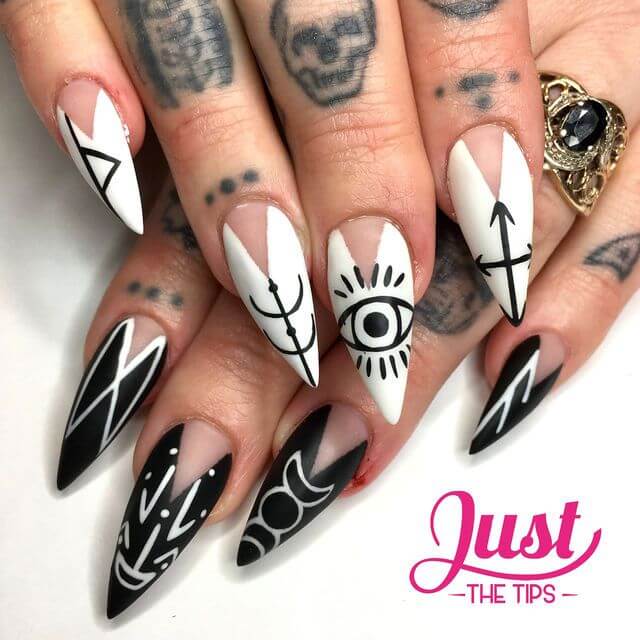 ancient magic symbols black and white witch nail art designs idea
