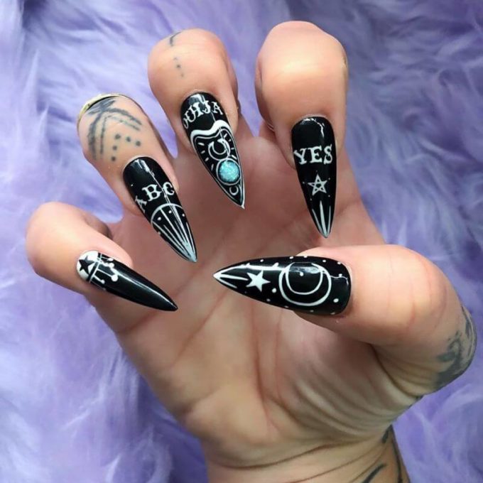 spiritual ouija board inspired witch nail art designs idea