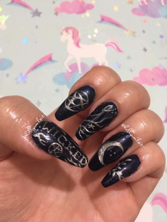 black wicked witch nail art design idea