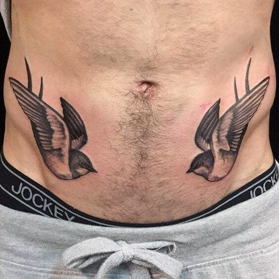 two sparrows on the tones v-line tattoo designs idea for men