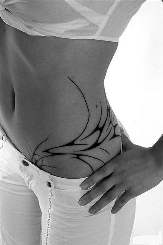 sexy black abstract v line tattoo design idea for females