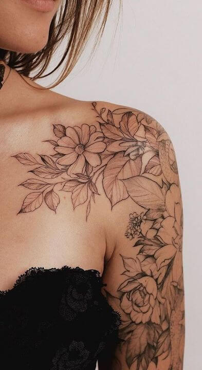 classy cosmos october birth flower tattoo design idea on shoulder arm for females