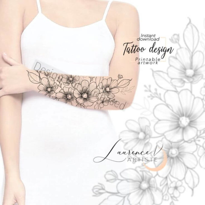 cosmos october birth flowers tattoo design idea on lower back arm for females