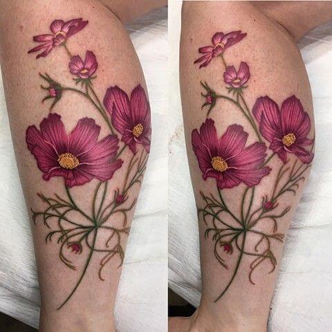 purple cosmos october birth flowers tattoo designs idea on side leg for women