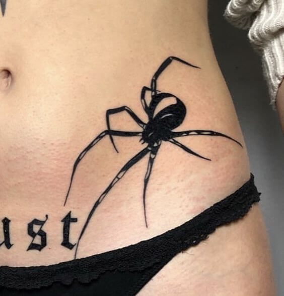 black widow spider v-line tattoo design idea for females