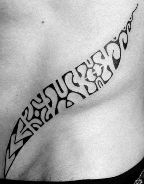 cool tribal v-line tattoo design idea for men
