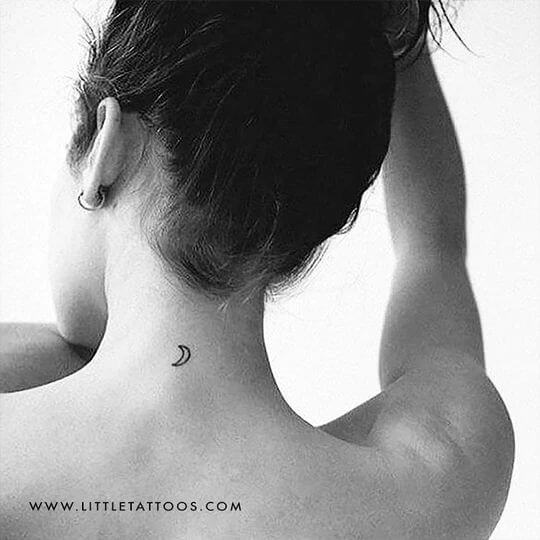 minimal moon tattoo design idea on back neck for females