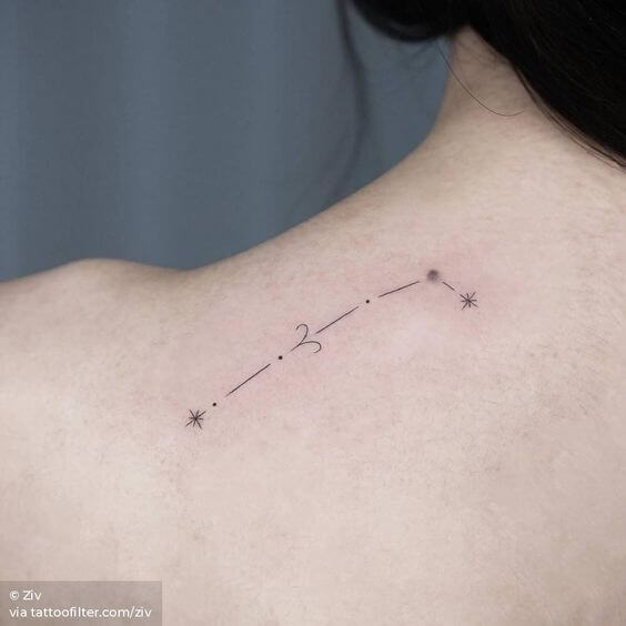 fine line minimal aries constellation tattoo design idea on back shoulder blade