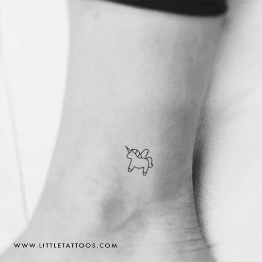 cute small outlined minimal unicorn tattoo design idea on ankle