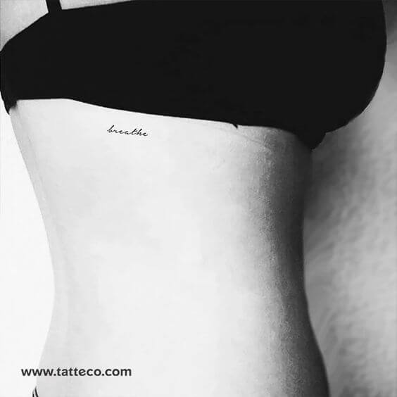 caption side ribs minimal breathe tattoo  idea for females
