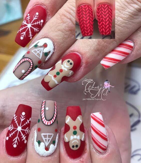 christmas holidays inspired gingerbread nails art designs idea