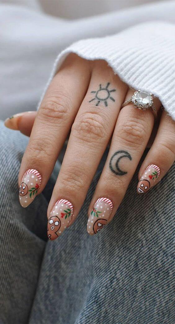 winter inspired gingerbread cookies nails art designs idea for christmas holidays