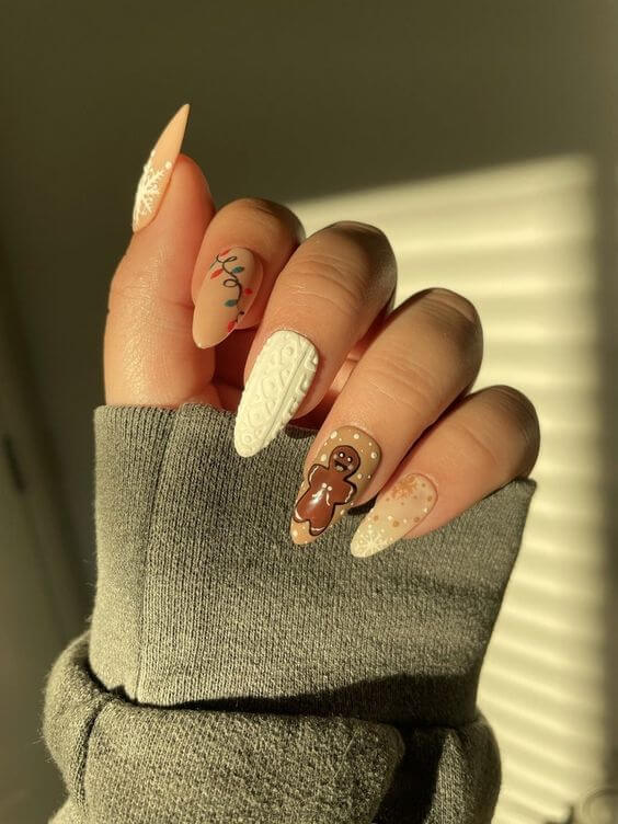 winter season inspired gingerbread nails art designs idea for christmas holidays