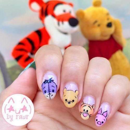 cute tip winnie the pooh characters nail art design idea