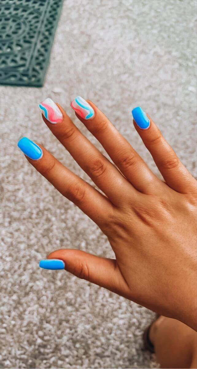 square shpae blue swirly spring break nail art design idea
