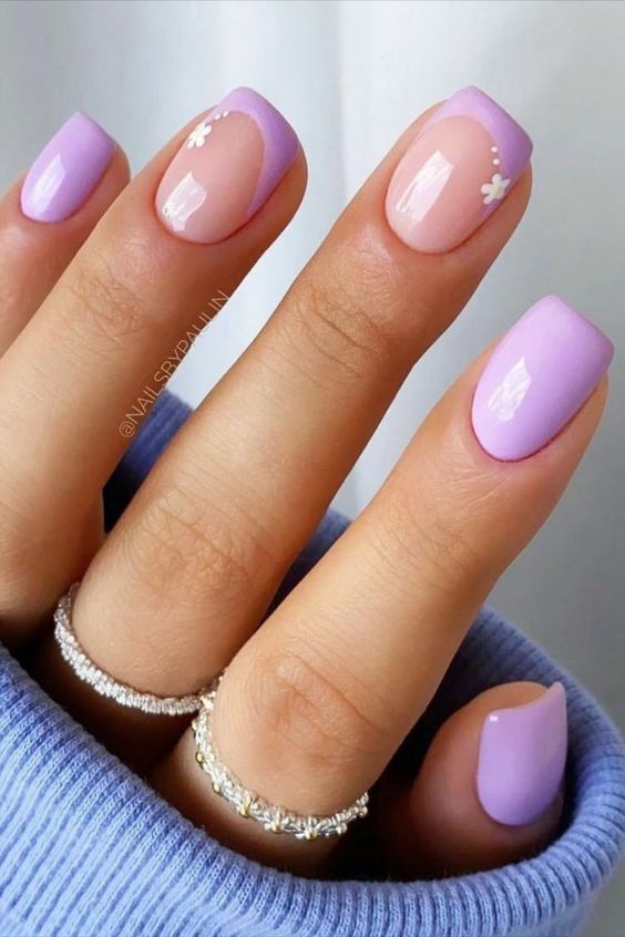 short with tiny flower lavender spring break season nail art design idea