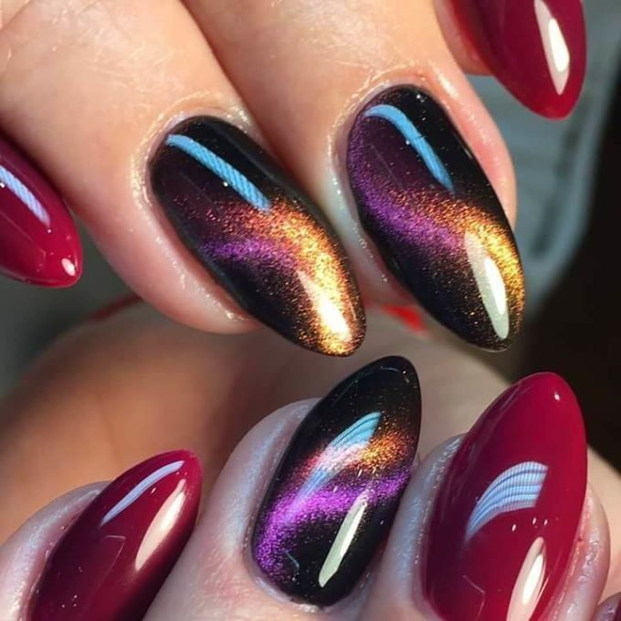 space inspired multiple shades cat eye nails art designs idea