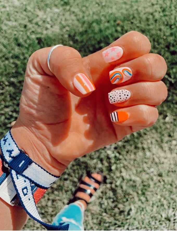 square shape refreshing orange spring break season nail art design idea