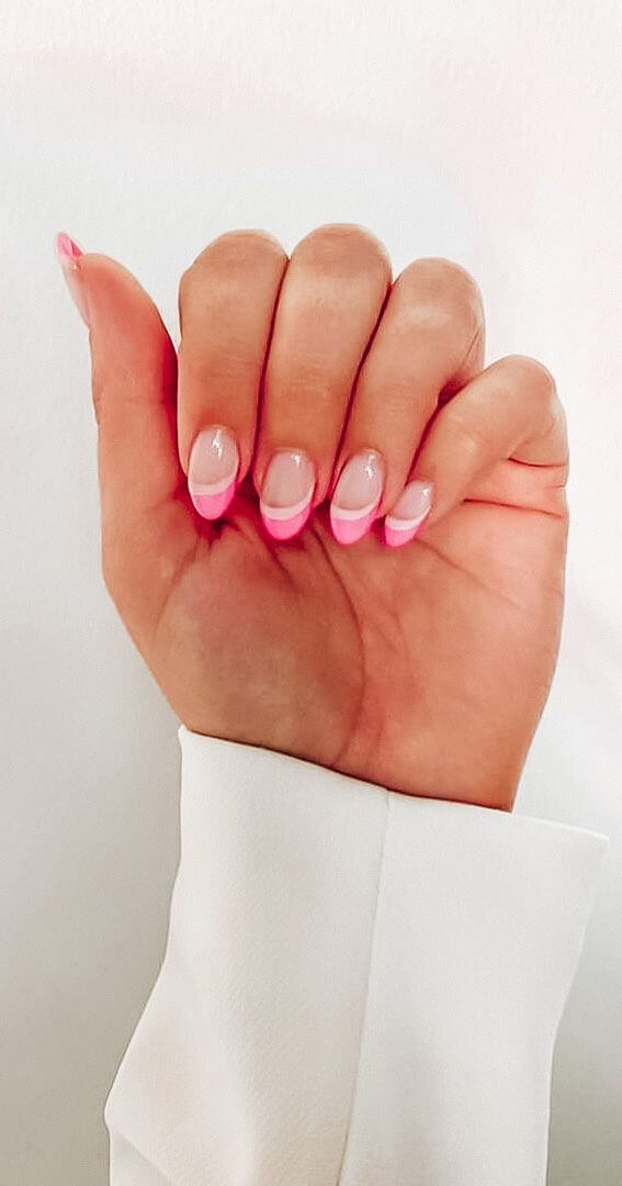 round two toned pink french tip spring break nail art design idea