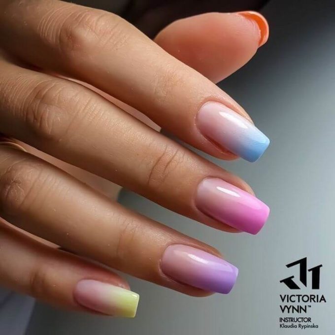 light rainbow color ombre spring break nail art design idea