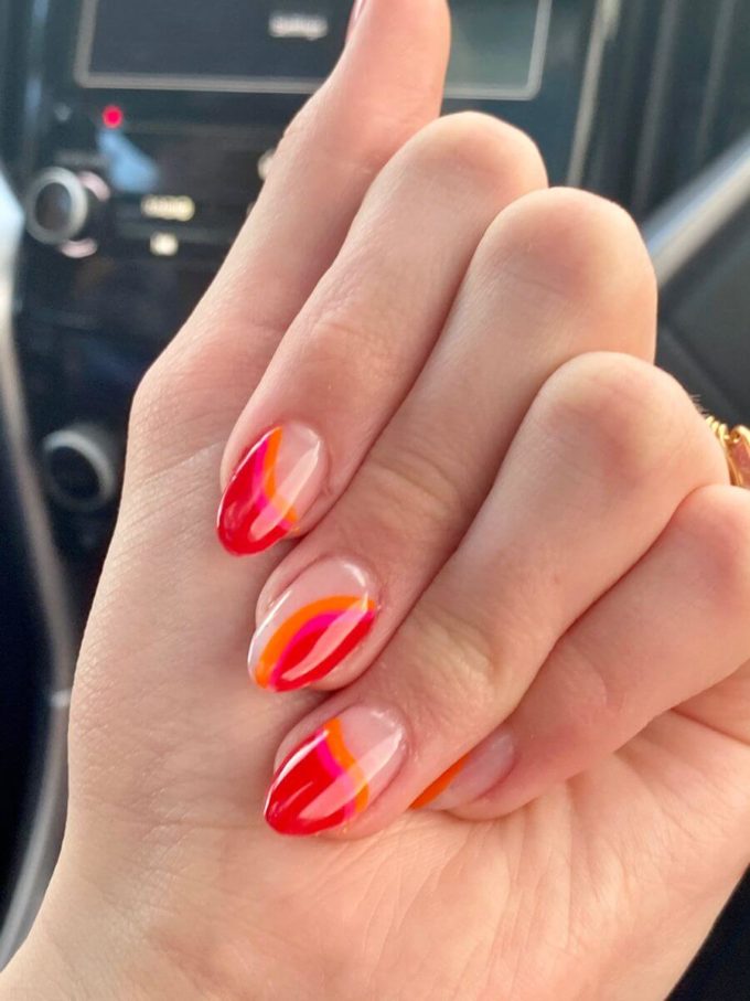 red pink and orange colors perfect spring break season nail art design idea