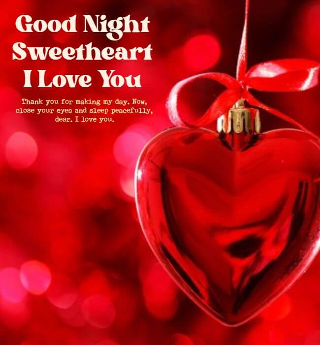 red heart with romantic good night sweetheart i love you message image