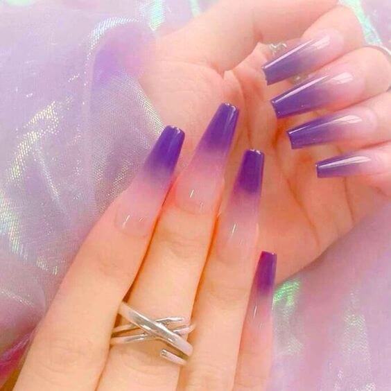 beautiful nude with dark purple ombre tips nail art designs idea 